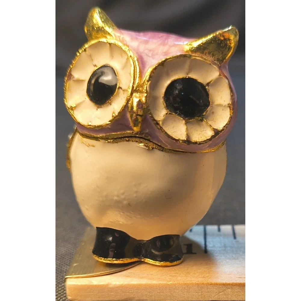 Vintage Owl Trinket Box, 1.75 x 1 x .5,‎ Purple and White